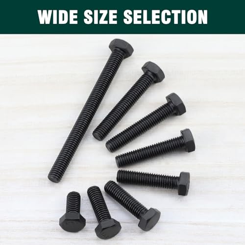 Image of M8-1.25 x 35mm Hex Bolts, 12.9 Grade Alloy Steel, Black Oxide Finish, Full Thread, Coarse Thread UNC, Hexagon Head Bolts 15 PCS