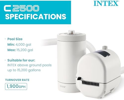 INTEX C2500 Krystal Clear Cartridge Filter Pump for Above Ground Pools: 2500 GPH Pump Flow Rate – Improved Circulation and Filtration – Easy Installation – Improved Water Clarity – Easy-to-Clean - 2