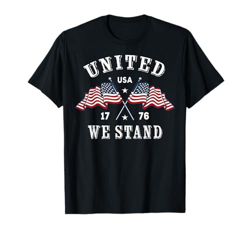 Trendy Apparel United We Stand USA 1776 Crossed Flags Maglietta