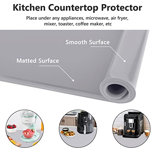 Gartful Silicone Mat For Kitchen, 32 X 24 X 0.06 Inches Silicone Mat With Lip, Large Multipurpose Mat - 0.2" Raised Edge, Silicone Place Mat For Dining Table, Heat Resistant Pad, Nonstick, Light Gray #TOP3