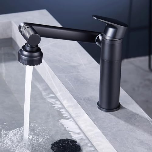 Mitigeur de lavabo noir et robinet pivotant salle de bain
