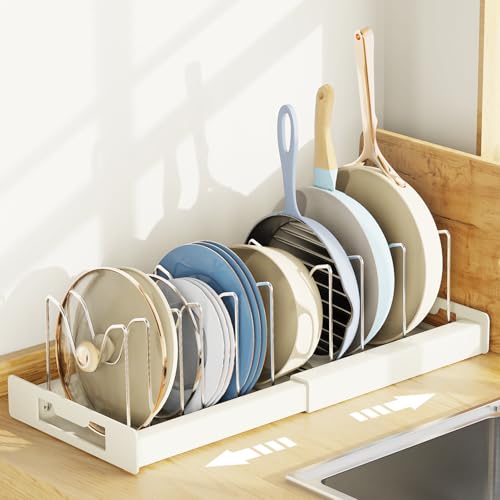 Image of Dayacoco Pots and Pans Organizer Under Cabinet - Pot Lid Holder, Expandable Pan Organizer for Cabinet, Pot Rack with 10 Adjustable Compartments for Kitchen Cabinet, Frying Rack, Lid, Cookware,1 Pcs