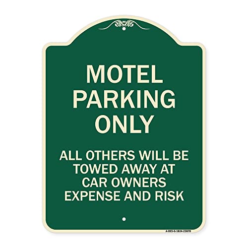 SignMission Designer Series Sign - Motel Parking Only, All Others Towed | Green & Tan 18" x 24" Heavy-Gauge Aluminum Architectural Sign | Protect Your Business & Municipality | Made in The USA