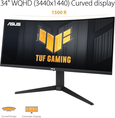 Image of ASUS TUF Gaming 34 inch 1440P 1500R Curved Monitor (VG34VQL3A) - QHD (3440 x 1440), 180Hz, 1ms, Extreme Low Motion Blur, Freesync Premium Pro, 125% sRGB, DisplayHDR 400, Height Adjustable, 3 year warranty