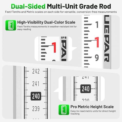 Image of Huepar 9 - Foot Aluminium Grade Rod -10ths 4 Telescopic Sections with Bubble Level - Waterproof Soft Carrying Bag Included GR3