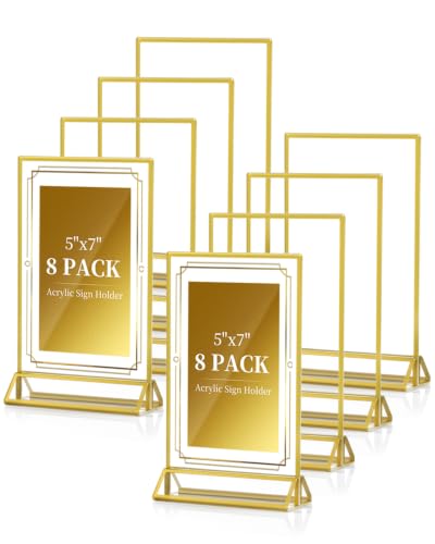8-Pack Dynta 5x7" Double-Sided Acrylic Sign Holder Display Stand (Gold) - image 1