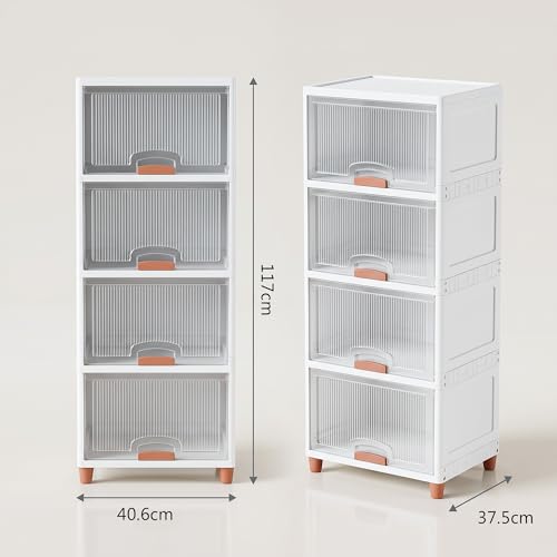 Image of VERAT 4 Tier Cupboard for Storage /Stackable Plastic Storage Cabinet /Foldable Wardrobe for Clothes /Multipurpose Storage Organizer /Closet for Bedroom /Living Room /Kitchen (Transparent & White)