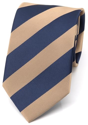 本色 Fashion 3''（7.5cm） Ties for Men Business Necktie (Beige & dark blue Striped, T105-121-02)