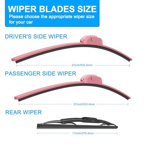 CJPPPZIW® Windshield Wipers Replacement for Jeep Grand Cherokee 1999-2004,Streak-free,OEM Quality Premium All-Season Front Rear Pink Wiper Blades-21"+21"+11"(Pack of 3) by CJPPPZIW - Image 9
