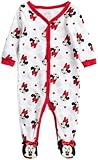 Disney Baby Girls' Romper - Minnie Mouse, Ariel, Princesses, Winnie the Pooh Sleep n' Play Coveralls, Size 6-9 Months, Minnie Red/White Print