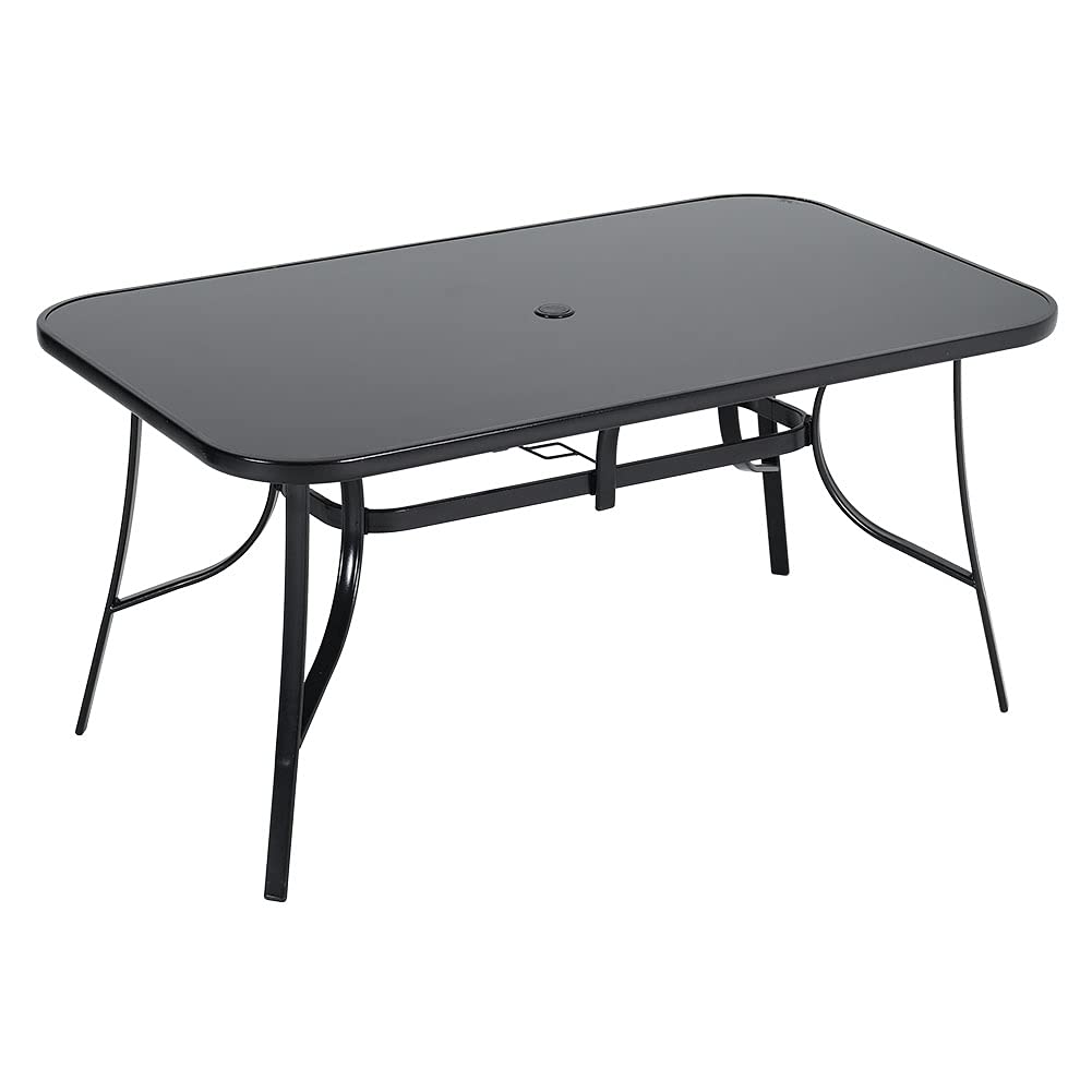 The Fellie Garden Table Outdoor Dining Table Tempered Glass Top Coffee Table Patio Table with Parasol Hole (Rectangle-150 x 90 x 72cm) — image 1