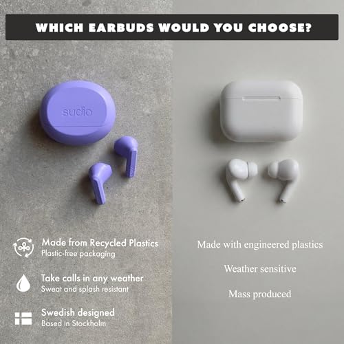 Image of Sudio A3 All-Day Wireless Earbuds - 25H Playtime, Bluetooth 5.4, Sweat & Splashproof, Balanced Sound, Clear Calls with Enhanced Mics, USB-C Charging, Made from Recycled Plastics (Purple)