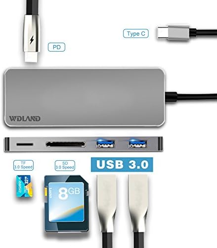 USB C Hub 5-in-1 Type C HUB USB C Adapter with PD Charger, 2×USB 3.0 Ports, SD/TF Card Reader for Mac-Book Pro 2016/2017/2018, Google Chrome-Book and More Type C Devices
