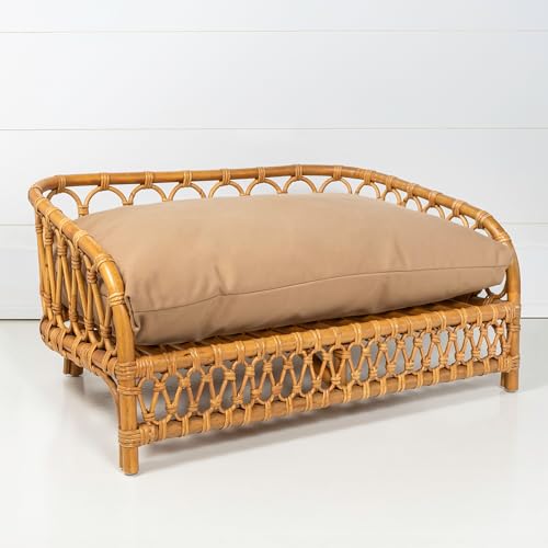 The LICKER Store DBD1005A Elevated 27.5" x 17" Bohemian Handwoven Rattan Dog Daybed with Machine-Washable Cushion, Natural by THE LICKER STORE - Image 4
