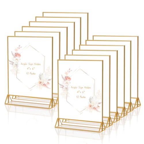 KILY-WILY 12 Packs 4 x 6 Gold Frames ClearDouble Sided Acrylic Sign Holder