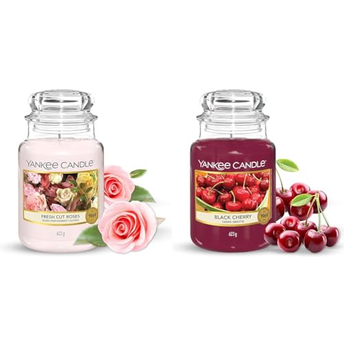 Yankee Candle Scented Candle | Fresh Cut Roses + Black Cherry Large Jar Candle | Up to 150 Hours Burn Time