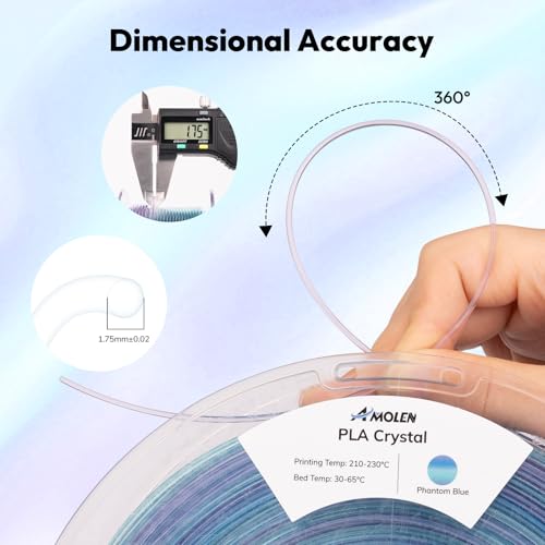 Image of AMOLEN Translucent PLA Filament 1.75mm, Transparent 3D Printer Filament, Crystal PLA Phantom Blue, NO-Tangle & Low Warping, Spool 1KG, Dimensional Accuracy + /- 0.02 mm, Fits Most FDM 3D Printers