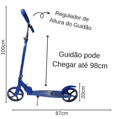 Patinete Juvenil Dobrável 2 Rodas, Suporta até 100kg, Cor Azul