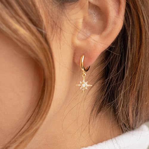 CAITLYNMINIMALIST 18K Gold Plated Sterling Silver Dainty Opal Pearl CZ Diamond Dangle Drop Mini Hoop Huggie Earrings3