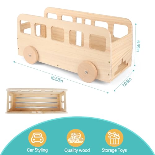 Image of Bus for Tonies Box 1 /2 Organizer Shelf Storage, Wooden Bus Storage Holder for Toniebox Player Tonies Figures Characters, Display Collection 20~30 Characters, Funny Little Car