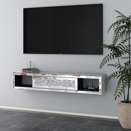 blingworld Mirrored Floating TV Stand, 47 1/2