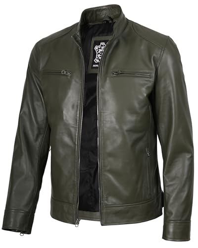 Image of Blingsoul Leather Jacket Men - Real Lambskin Cafe Racer Motorcycle Style Jacket for Mens