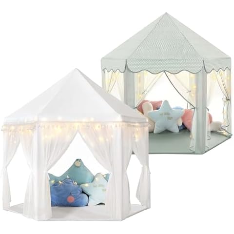 Save 31% Monobeach White Princess Tent & Celadon Princess Tent Girls Large Playhouse Kids Castle Play Tent with Star Lights Cover