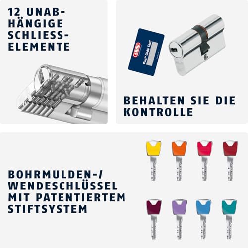 ABUS Profilzylinder XP20SN 30/30 inklusive Sicherungskarte & 3 Schlüsseln, 73434, Nickel