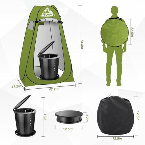 Portable Toilet with Pop-Up Privacy Tent Set, Adjustable Height Camping Toilet for Outdoor with Portable Bathroom Potty Camping Shower Tent for Hiking, Fishing, RV, Beach, Suitable for All Ages - Thumbnail 4