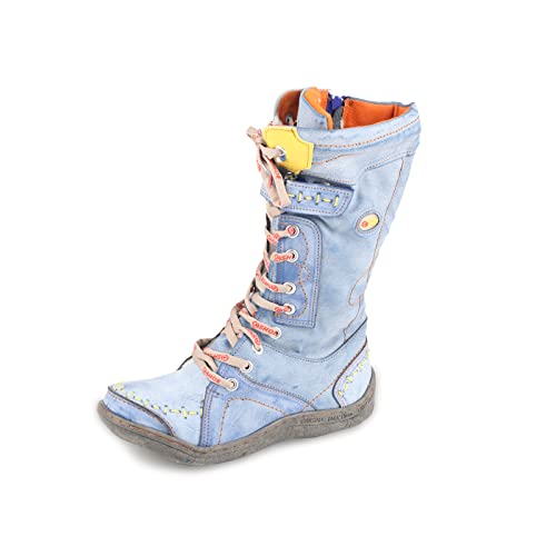 Image of CH SHOELANDER Women's Mid-calf PU Leather Flat Boots Side Zipper Snow Boots(Blue,3