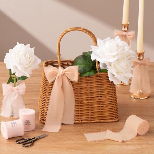 6 Rolls Ribbon, Chiffon Silky Ribbon 1.5'' x 5 Yd, 30 Yd Pink Car Ribbons Decoration, Handmade Fringe for Wedding Invitations, Bridal Bouquets, Gift Wrapping, Holiday Decoration, DIY Crafts - Image 4