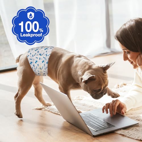Image of MICOOYO Dog Diapers Male Disposable Super Absorbent Male Dog Wraps Lighter Dogs Diaper Leakproof Puppy Diapers Doggie Diaper with Wetness Indicator (L, 20Counts)