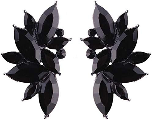 Crystal Angel Wings Flower Cluster Stud Black Blue Colorful Earrings Wedding Engagement Birthday Gift (Black)