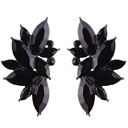 Crystal Angel Wings Flower Cluster Stud Black Blue Colorful Earrings Wedding Engagement Birthday Gift (Black) #TOP5