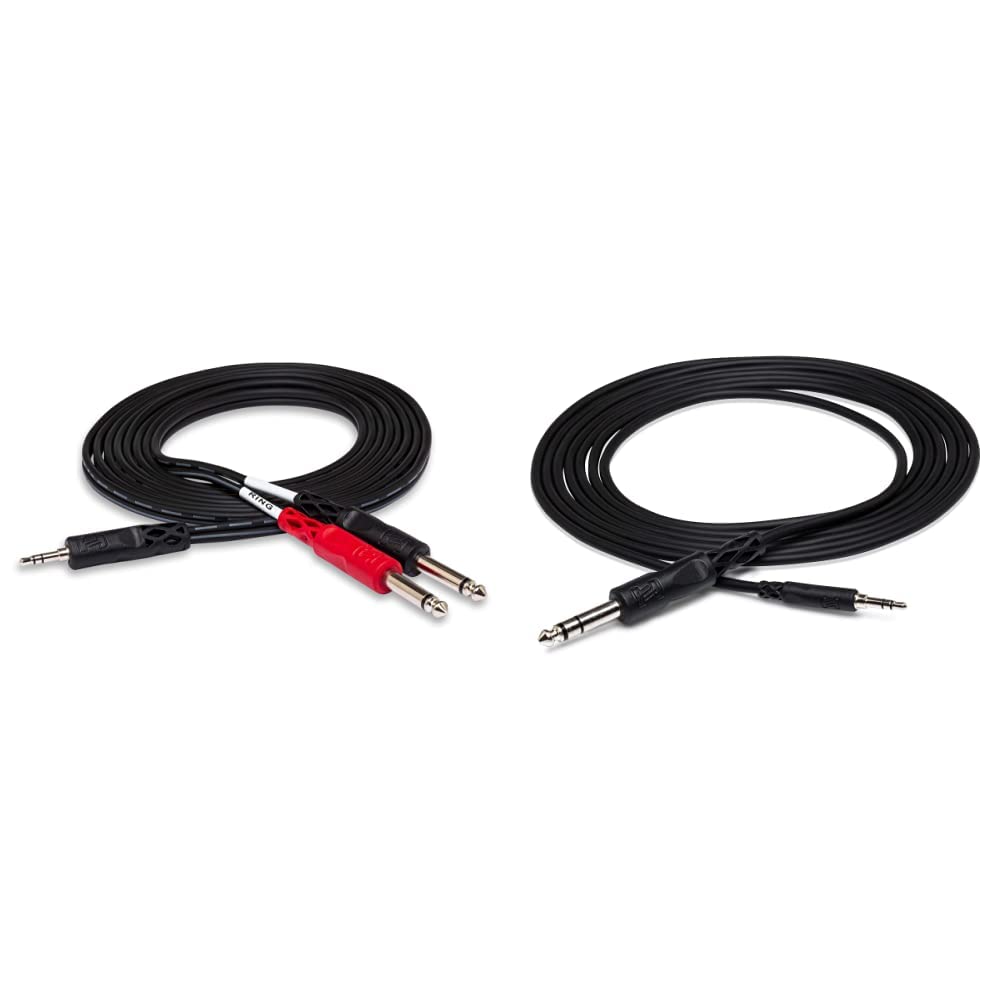 Hosa 3.5mm TRS to 1/4 inch TS Stereo Breakout Cables Bundle (10 Feet, 5 Feet) | Connect Audio Devices to Mixing Consoles