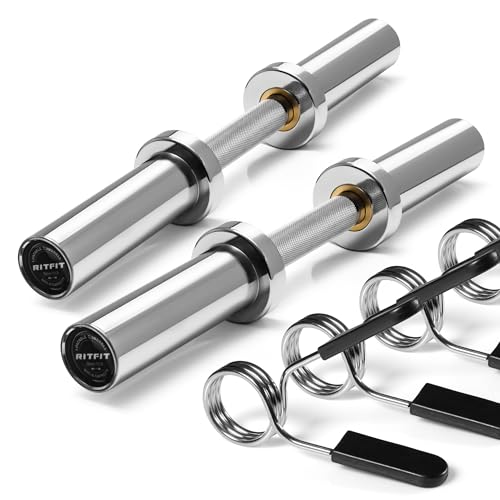 RITFIT 16”/20” Olympic Dumbbell Handles Pair of 500lbs Capacity Loadable Dumbbell Bars with Collars for 2” Olympic Weight Plates Adjustment Perfect for Strength Training in Home Gym