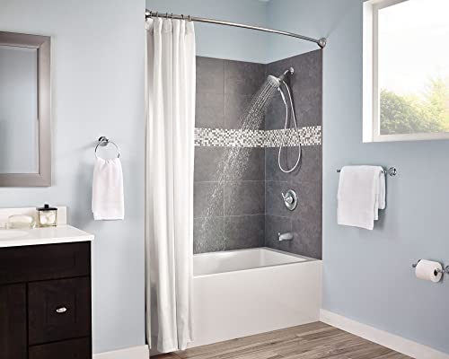 Moen Csr2172Ch 5-Foot Adjustable Tension Single Curved Shower Curtain Rod, Chrome & Sr2201Ch Shower Curtain Rings (Pack Of 12), Chrome #TOP5