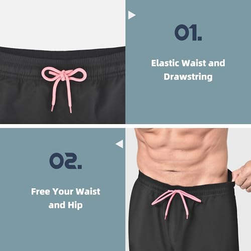 Ipletix Mens Swim Trunks 2 in 1 with Compression Liner 7 Inch Quick Dry with Pockets Board Shorts Black XXL — view 3