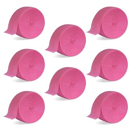 Beistle Bright Pink Festive Crepe Streamers – 8 Pack, Crepe Paper Streamer Rolls for Party Decorations, Birthdays, Baby Showers, Weddings, Holidays, Parades, Events & Celebration Décor, 1¾” x 81’