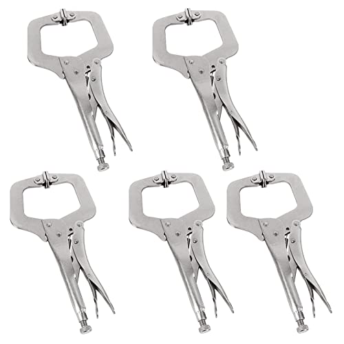 JOEEYKO 5 Pcs 11 Inch C Clamp Locking Pliers, Metal Welding Clamps Vice Grips for Woodworking, Silver