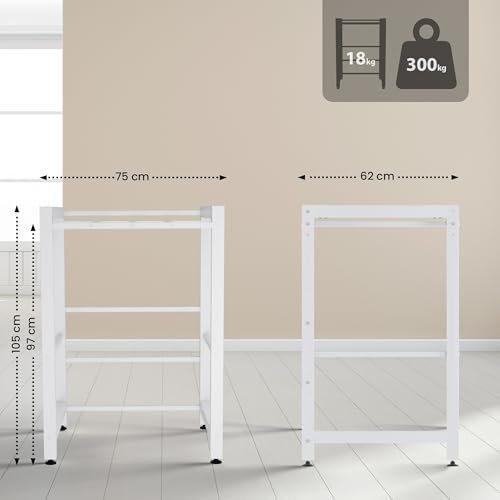 Miniatura 3 de Clp Estantería Para Lavadoras Medina I Estructura De Acero Para Dos Electrodomésticos De Altura Ajustable, Color:Blanco