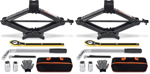 Image of Scissor Car Jack 2 Ton (4409 lbs) Tire Changing Kit with Lug Wrench - Emergency Kit for Car, SUV, MPV (Pack of 2)