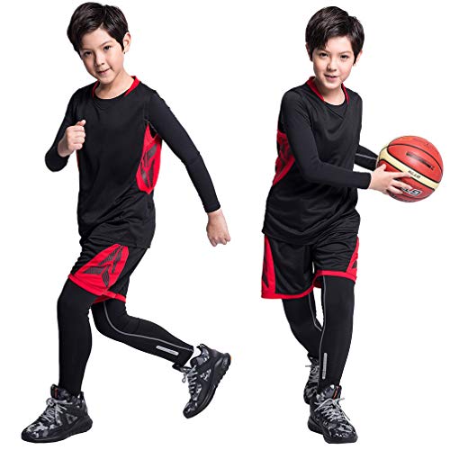 Tesuwel 2/3/4 Pcs Boys Girls Base Layer Athletic Compression Leggings And Shirts Thermal Underwear Set Running Pants Tights #TOP2