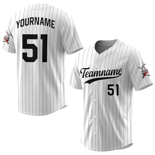 Custom Stripes Camiseta de Béisbol Personalizada Blanca y Negra con Nombre, Número y Logo para Hombres, Mujeres, Niños y Niñas