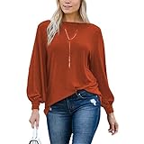 PESION Womens Casual Bishop Sleeve Blouse Boat Neck T-Shirts Tunic Tops, Caramel Medium