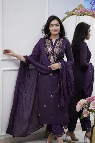 Image of Deep Purple Floral Embroidered Kurta Set