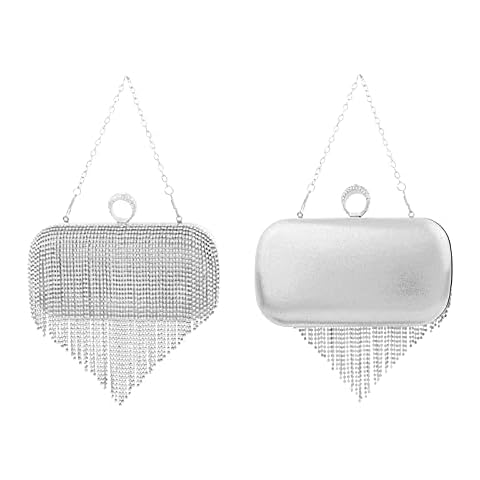 Topfive Silver Crystal Bag Tassel Clutch Women Purse Evening Handbag Rhinestones Clutch Bags for Women(Silver) Cover