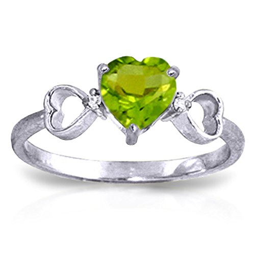 Galaxy Gold 0.96 Carat 14k Solid White Gold Ring with Natural Heart-Shaped Peridot and Genuine Diamonds - Size 8