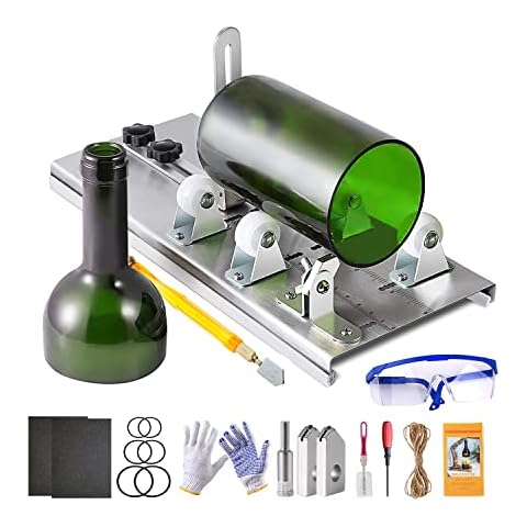 Glass Bottle Cutter Kit, Bottle Cutter DIY Machine with Size Marking for Cutting Round, Square, Oval Bottles and Mason Jars, Accessories Kit Gloves Sandpaper Pencil Glass Cutter for DIY Craft Project Cover