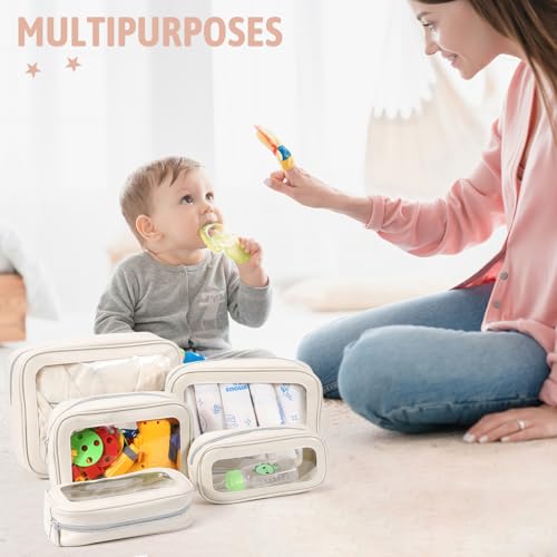 YOPCDJ 5PCS Diaper Bag Organizer Pouch Set, TSA Approved Toiletry Bag，Clear Waterproof TPU Makeup Bag Set Travel Organizer Bags for Women and Kids,Mothers Day Gifts - Thumbnail 4